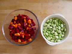 Carrot, beetroot, peas & broad beans