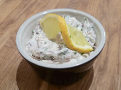 Finished smoked mackerel pate with a twist of lemon
