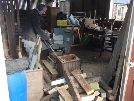 Cutting wood on the chop saw