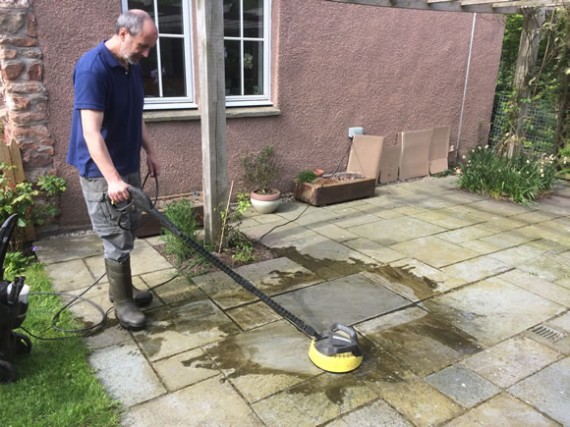 Washing the patio