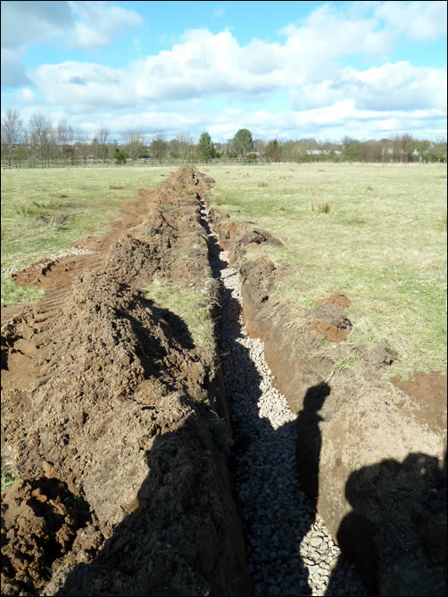 Field drain covered in gravel